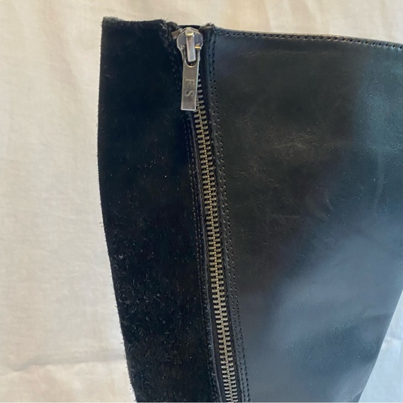 Franco Sarto Black Leather Suede Block Heel Round Toe Boots Size 9 - Picture 2 of 10